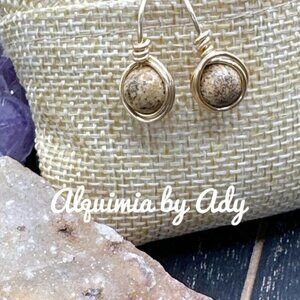 Tan gemstone and gold statement earrings